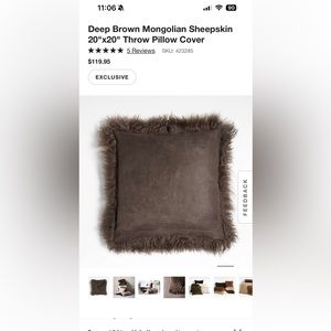 Crate & Barrel 
Deep Brown Mongolian Sheepskin 20"x20" Throw Pillow Cover